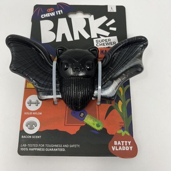 BARK SUPER CHEWER Dog BONE Bacon Flavor Dental LARGE WITH BONUS COLLAR SLIDE BOW - Picture 2 of 8